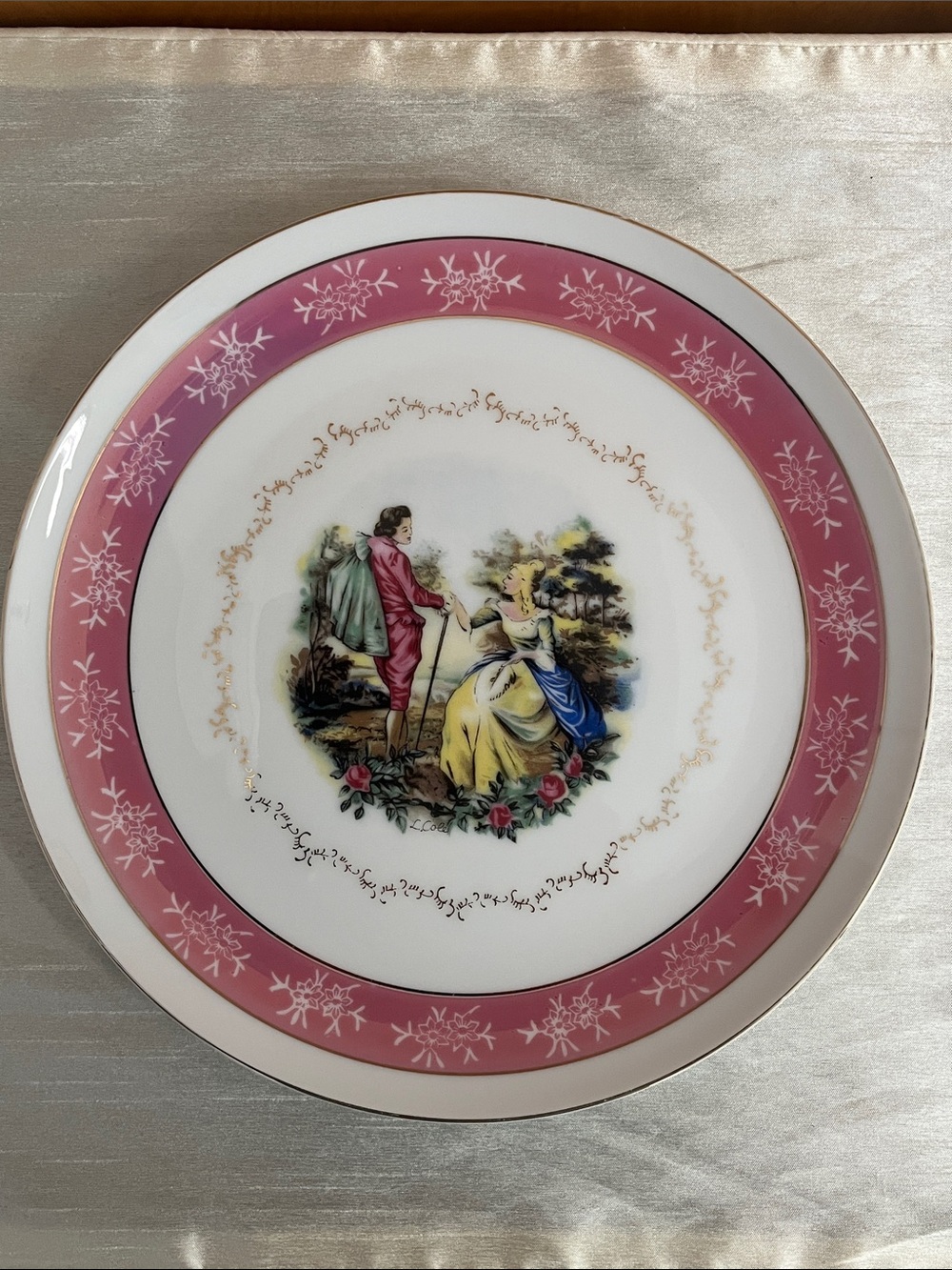 Vintage Arnart Creations Courtship Porcelain Plate - Pink Gilt 65/1140